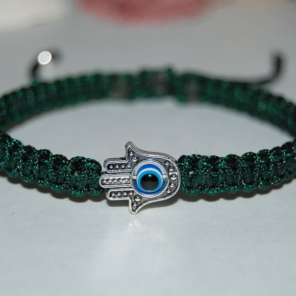 Hamsa Hand Bracelet,Green Hamsa Hand Bracelet,Evil Eye Bracelet,Drawstring Style - Picture 2 of 2